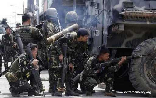 Philippine Army Forces fighting Muslim rebels in Zamboanga City.